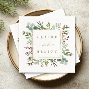 Botanical Greenery Christmas Holiday Gold Wedding  Napkin