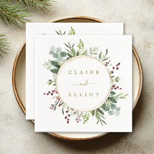 Botanical Greenery Christmas Holiday Gold Wedding  Napkin
