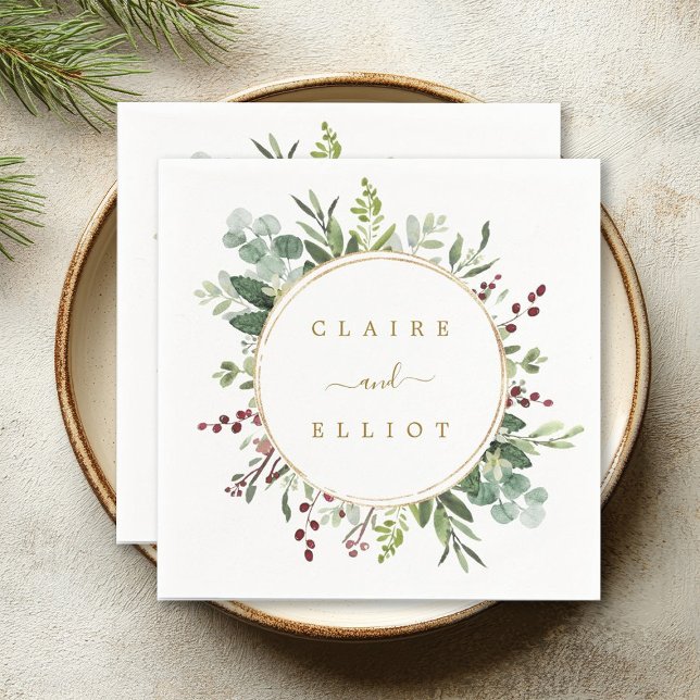 Botanical Greenery Christmas Holiday Gold Wedding  Napkin (Creator Uploaded)
