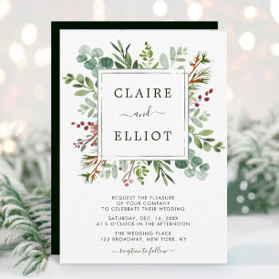 Botanical Greenery Christmas Holiday Green Wedding Invitation