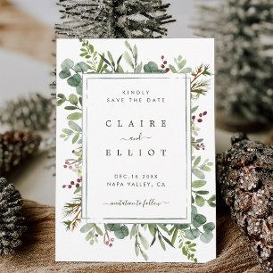 Botanical Greenery Christmas Holiday Green Wedding Save The Date