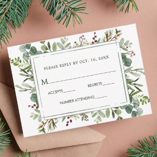 Botanical Greenery Christmas Wedding Green RSVP Card
