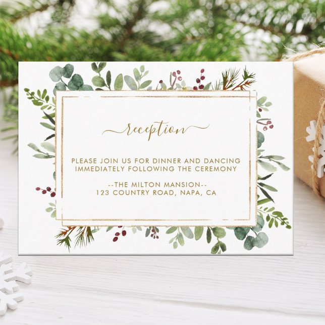 Botanical Greenery Christmas Wedding Reception Enclosure Card (Creator Uploaded)