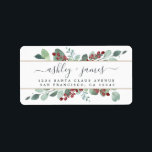 Botanical Greenery CranBerries Christmas Gold Label<br><div class="desc">Chic, modern and simple botanical greenery Christmas return address label features your names in off-black elegant hand written script calligraphy on a white background with a stylish touch of watercolor eucalyptus greenery foliage, hand painted red berries and gold lines. Simply add your names and address. Exclusively designed for you by...</div>
