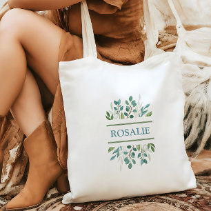 Botanical Greenery Custom Name Tote Bag