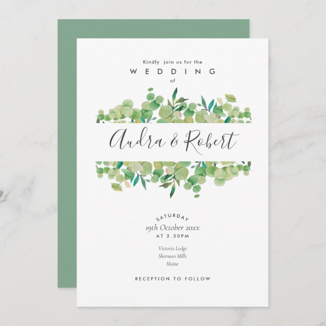 Botanical Greenery Eucalyptus Garland Wedding Invitation (Front/Back)
