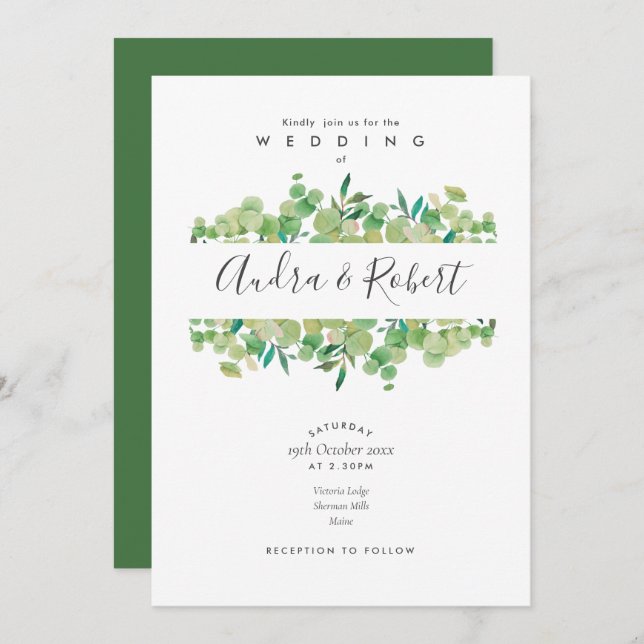 Botanical Greenery Eucalyptus Garland Wedding Invitation (Front/Back)