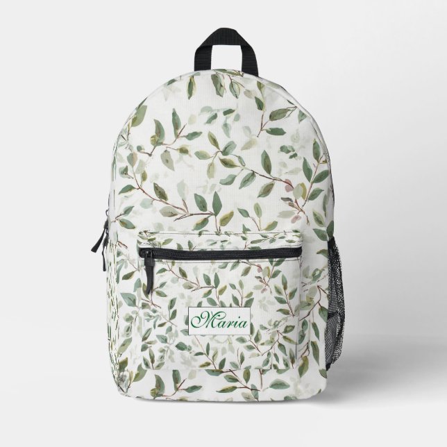 Botanical greenery Eucalyptus monogram  Printed Backpack (Front)