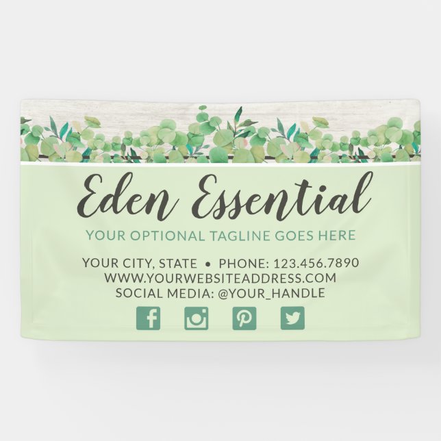 Botanical Greenery Eucalyptus & Rustic Wood Eco Banner (Horizontal)