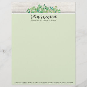 Botanical Greenery Eucalyptus & Rustic Wood Eco Custom Letterhead