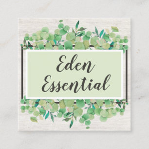 Botanical Greenery Eucalyptus & Rustic Wood Eco Square Business Card
