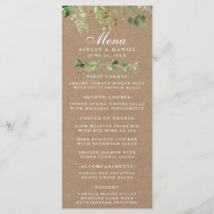 Botanical Greenery Eucalyptus Wedding Kraft Menu