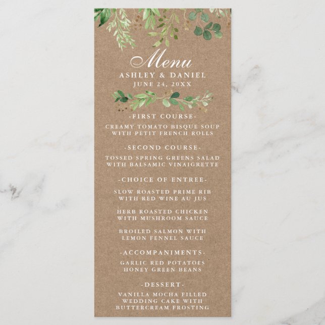 Botanical Greenery Eucalyptus Wedding Kraft Menu (Front)