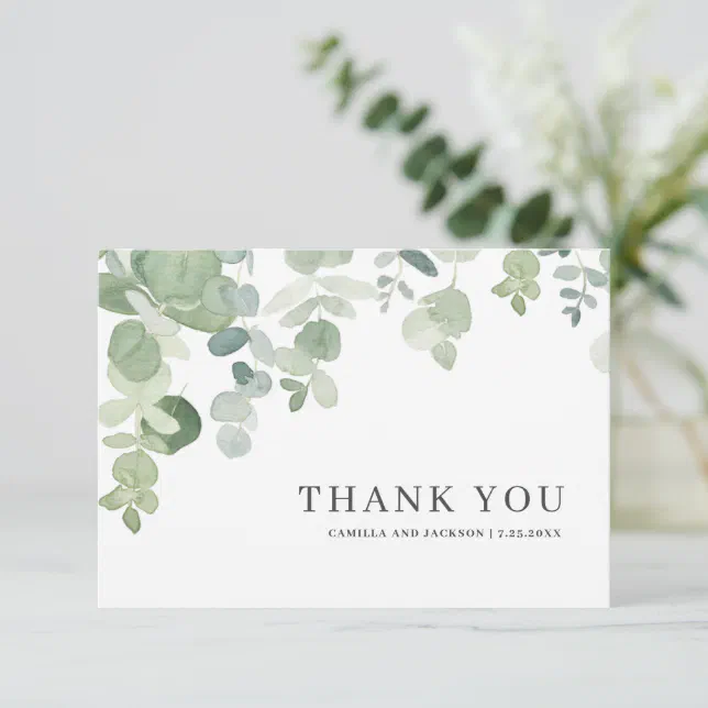 Botanical Greenery Falling Leaves Thank You Card | Zazzle