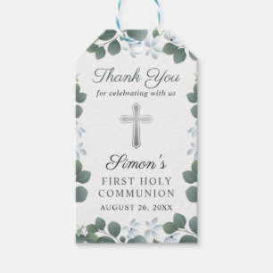 Botanical Greenery First Holy Communion Thank You Gift Tags