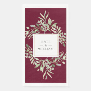 Botanical Greenery Floral Burgundy Red Wedding Napkin