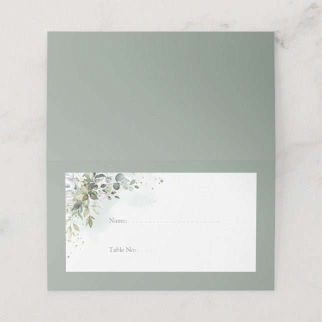 Botanical Greenery Floral Watercolor Reception Place Card (Outside Unfolded)
