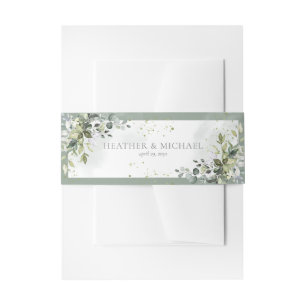 Botanical Greenery Floral Watercolor Wedding Invitation Belly Band