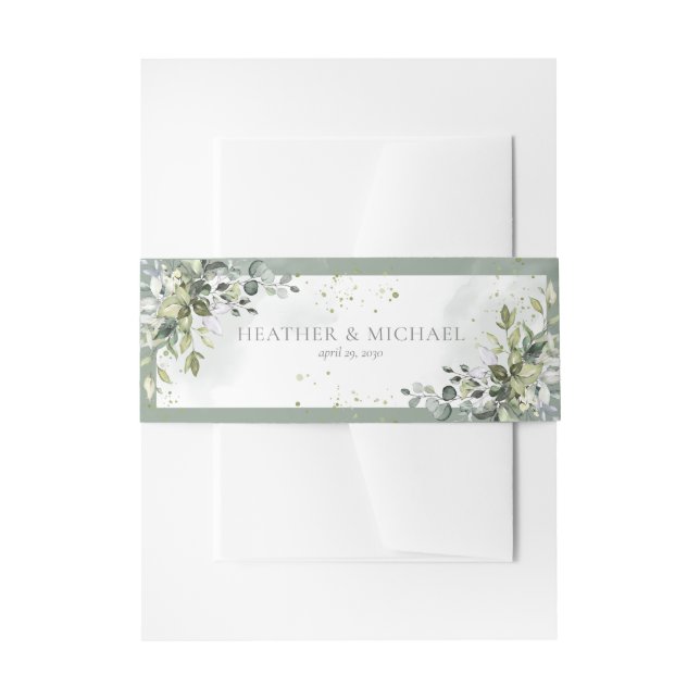 Botanical Greenery Floral Watercolor Wedding Invitation Belly Band (Front Example)