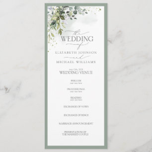 Botanical Greenery Floral Watercolor Wedding Programme