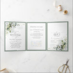 Botanical Greenery Floral Watercolor Wedding Tri-Fold Invitation<br><div class="desc">Create the perfect wedding invitation with this bouquet of dusty blue, sage green, and eucalyptus botanical greenery, and is bordered in a soft gray green. Personalize your details accented with beautiful modern hand lettered calligraphy in soft off-black, the invitation features all your invitation information; all your RSVP information this version...</div>