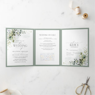 Botanical Greenery Floral Watercolor Wedding Tri-Fold Invitation