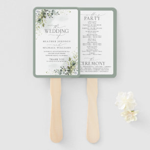 Botanical Greenery Floral Wedding Program Hand Fan
