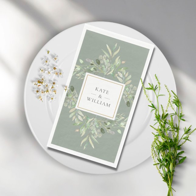 Botanical Greenery Foliage Sage Green Wedding Napkin (Creator Uploaded)