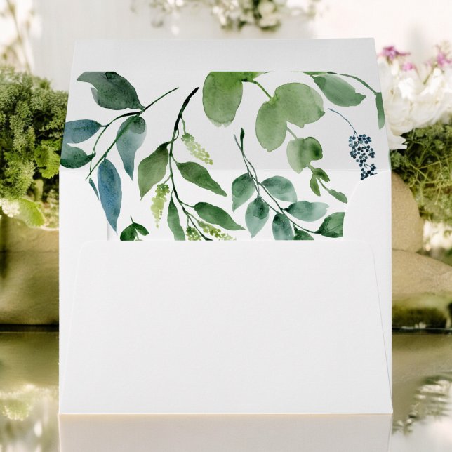 Botanical Greenery Foliage Watercolor Wedding Envelope (Creator Uploaded)