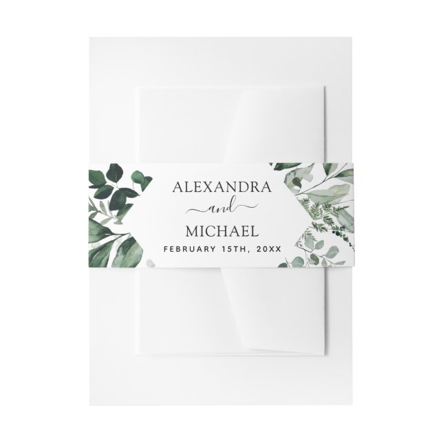 Botanical Greenery Foliage Watercolor Wedding Invi Invitation Belly Band (Front Example)