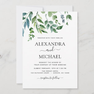 Botanical Greenery Foliage Watercolor Wedding Invitation