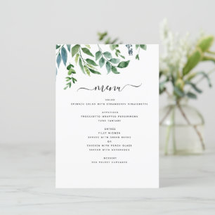 Botanical Greenery Foliage Watercolor Wedding Menu