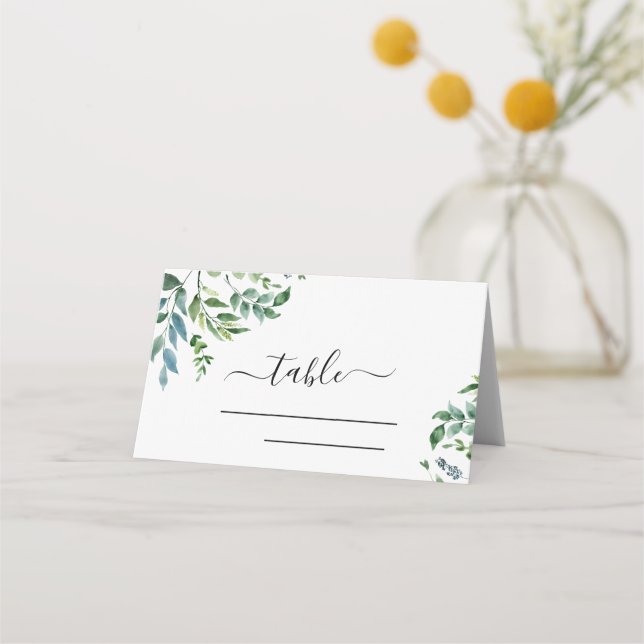 Botanical Greenery Foliage Watercolor Wedding Place Card (Front)