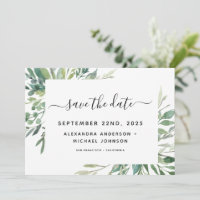 Botanical Greenery Foliage Watercolor Wedding Save