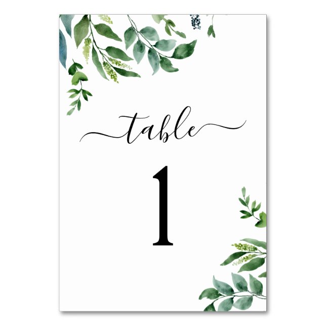 Botanical Greenery Foliage Watercolor Wedding Table Number (Back)