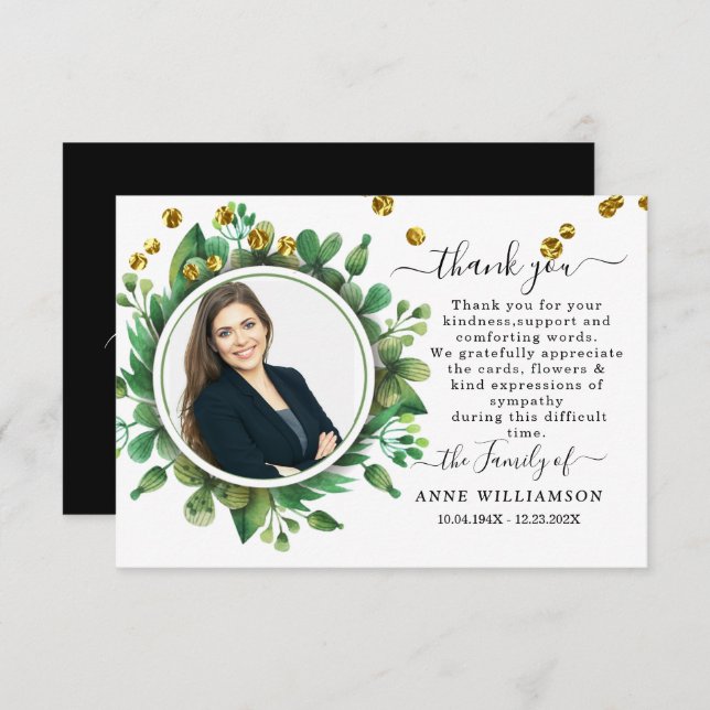 Botanical Greenery Funeral Thank You Card (Front/Back)