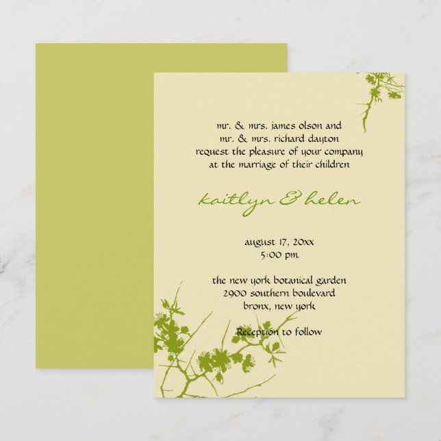 Botanical, Greenery Gay Lesbian Wedding Invitation (Front/Back)