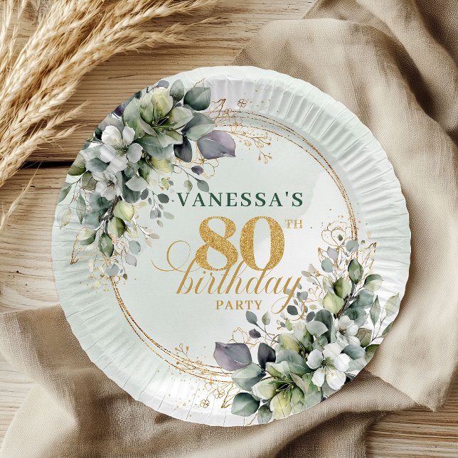 Botanical Greenery Gold 80th Birthday Party Plates (Botanical Greenery Gold 80th Birthday Party Plates)