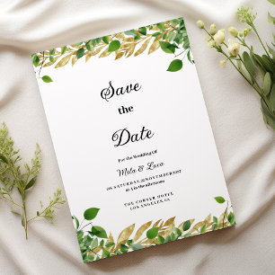 Botanical greenery gold foliage Save the Date  Invitation