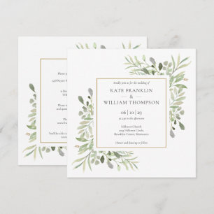Botanical Greenery Gold Frame All In One Wedding Invitation