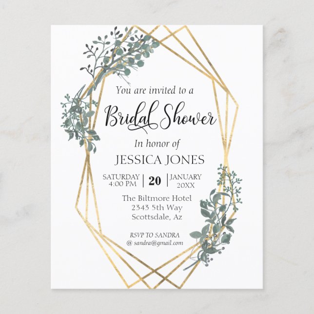 Botanical Greenery Gold Frame Bridal Shower  (Front)