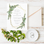 Botanical Greenery & Gold Geometric Wedding Invitation Postcard<br><div class="desc">Elegant summer wedding invitation featuring botanical greenery and faux gold geometric frame with a stylish and modern typography displaying your details.</div>