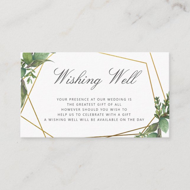 Botanical Greenery & Gold Geometric Wishing Well Enclosure Card (Front)