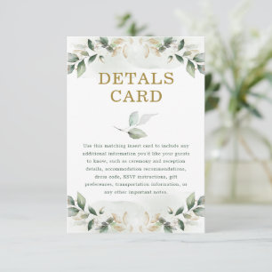 Botanical Greenery Gold Leaves Extra Details Enclosure Card
