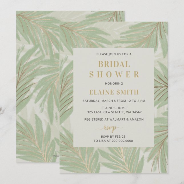Botanical Greenery Gold Modern Bridal Shower  Invitation (Front/Back)