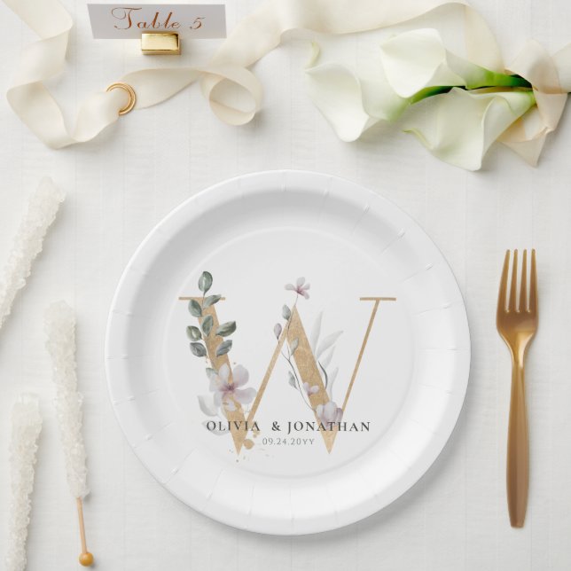Botanical Greenery Gold Wedding Paper Plate (Wedding)