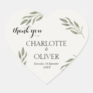 Botanical Greenery Heart Wedding Favour Sticker Se