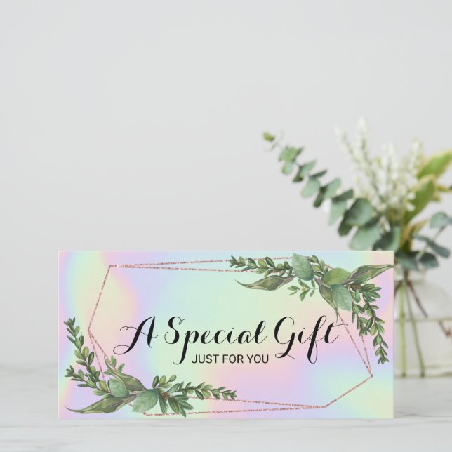 Botanical Greenery Holographic Gift Certificate (Standing Front)