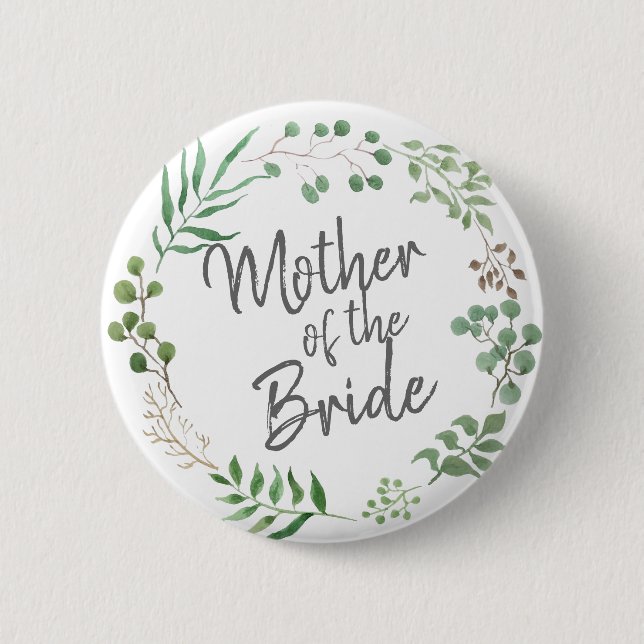 Botanical Greenery | Leaf | Mother Of The Bride 6 Cm Round Badge (Front)