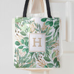 Botanical Greenery Leaf Watercolor Pretty Monogram Tote Bag<br><div class="desc">Beautiful handmade watercolor greenery foliage arrangements tote bag with your custom monogram.</div>